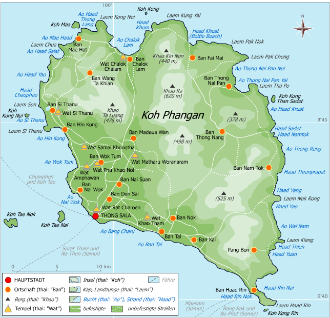 Carte de l'île de Koh Pha Ngan en Thaïlande