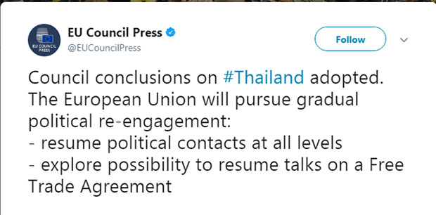 L'Union Européenne a décidé de rétablir progressivement ses relations avec la Thaïlande
