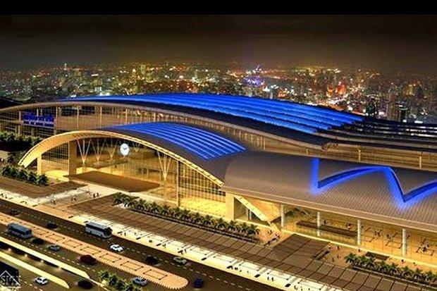 La gare de Bang Sue, ici représentée dans un dessin d'architecte, remplacera Hua Lamphong comme pôle ferroviaire de Bangkok en janvier 2021
