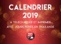 Calendrier 2019 à télécharger et imprimer, avec jours fériés en Thaïlande